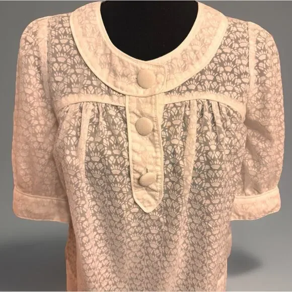 French Connection Blouse 4 Womens Semi Sheer Burnout Cottagecore Top Twee - Picture 2 of 9